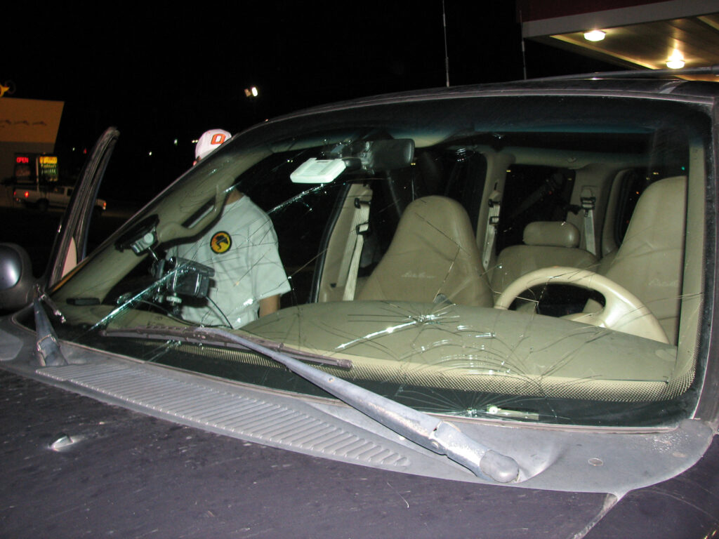 Smashed windshield