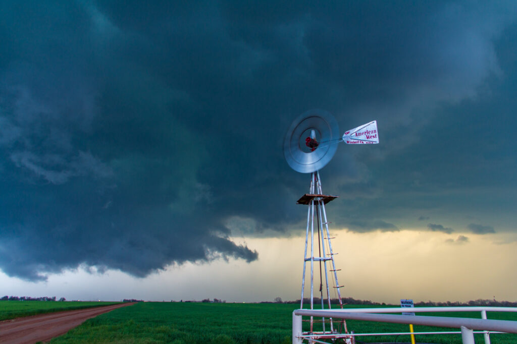 American West Windmill and a wall cloud in Northern Oklahoma