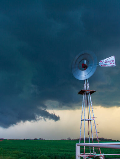 American West Windmill and a wall cloud in Northern Oklahoma