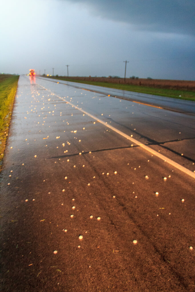 Hail on roadway