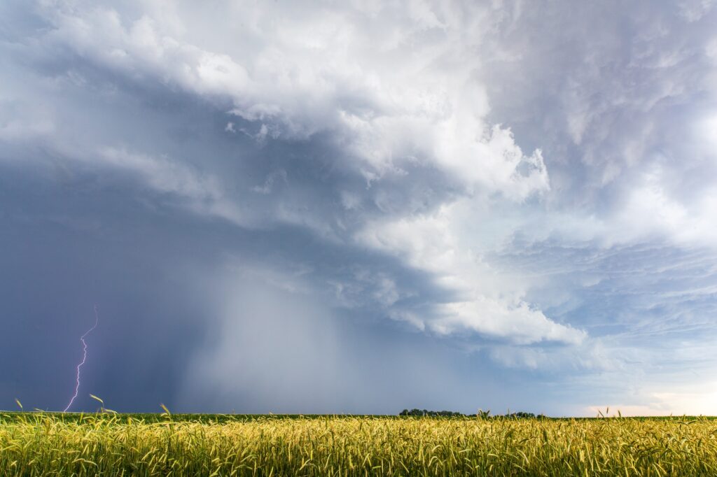 Hail shaft over a green Nebraska landscape